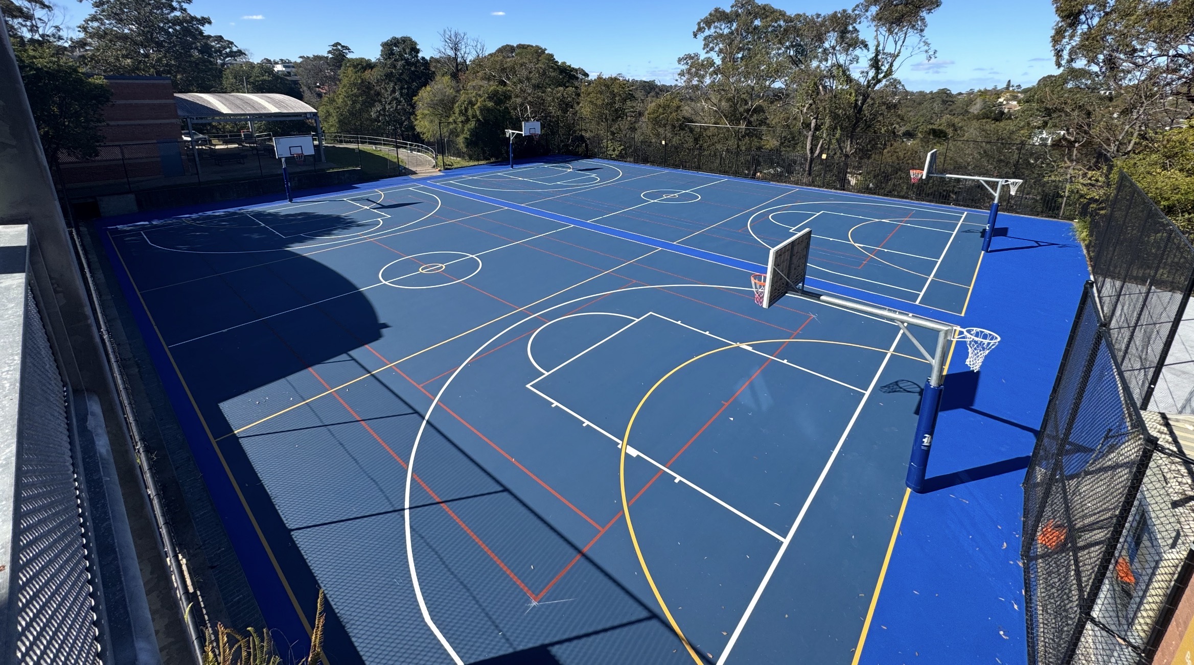 Acrylic basketball court surfacing with custom line marking at Killara High School