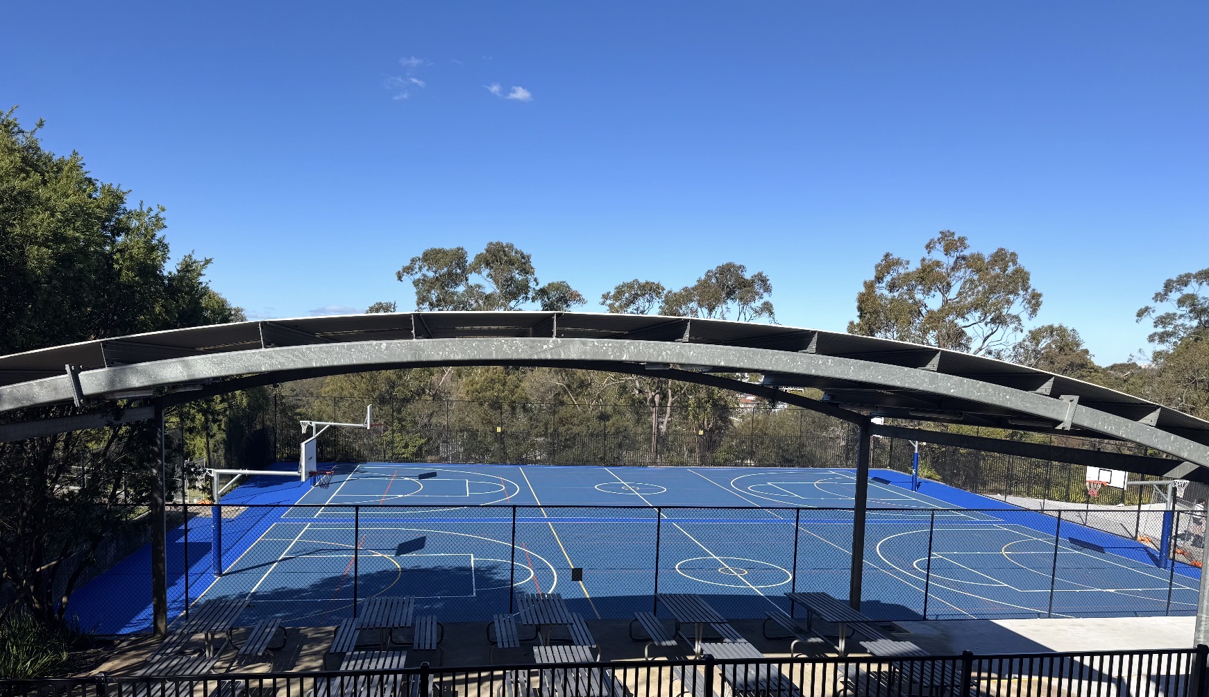 Resurfaced acrylic multi-court basketball and netball facility at Killara High School