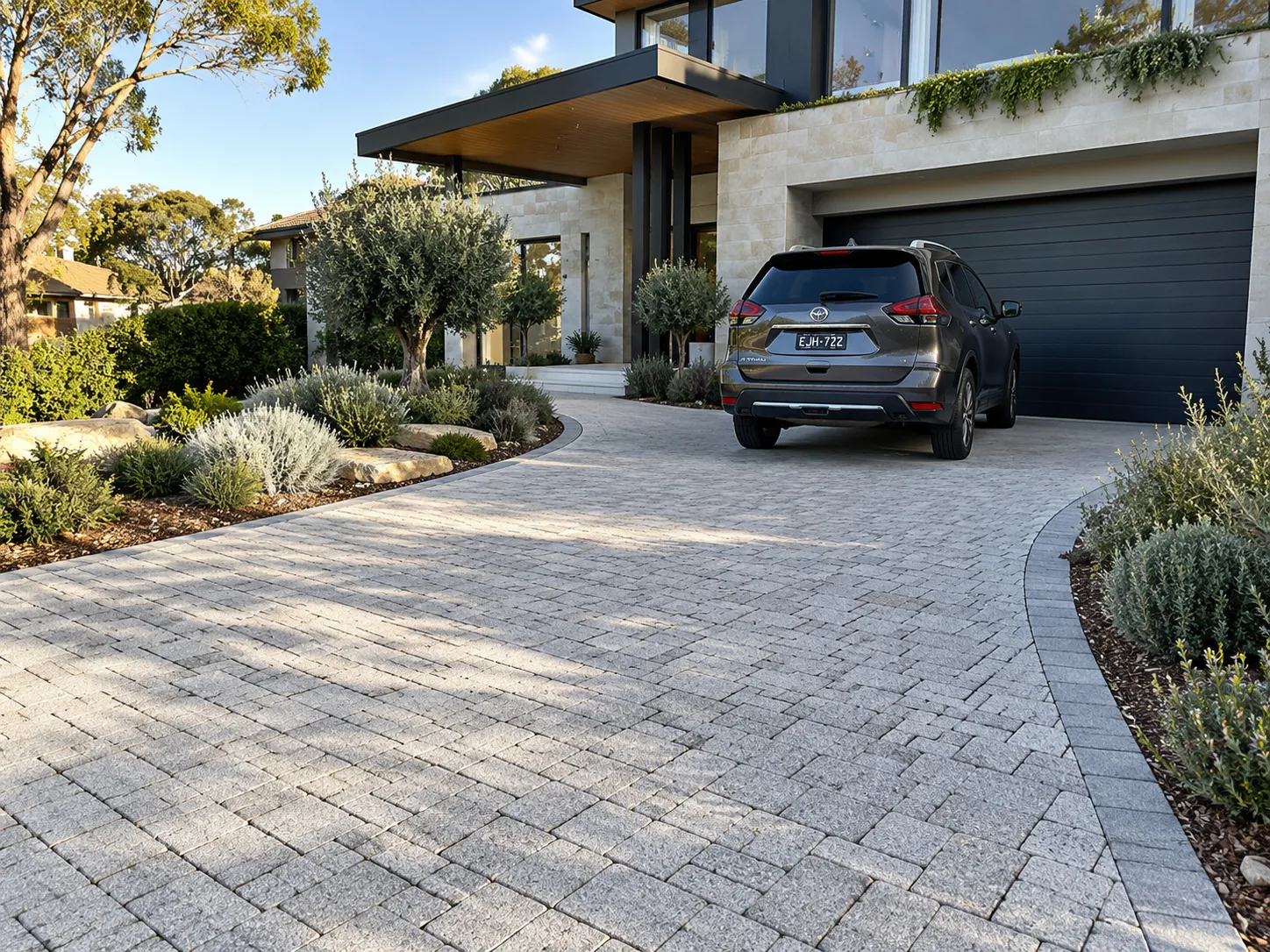 Permeable paving driveway at a modern Sydney home