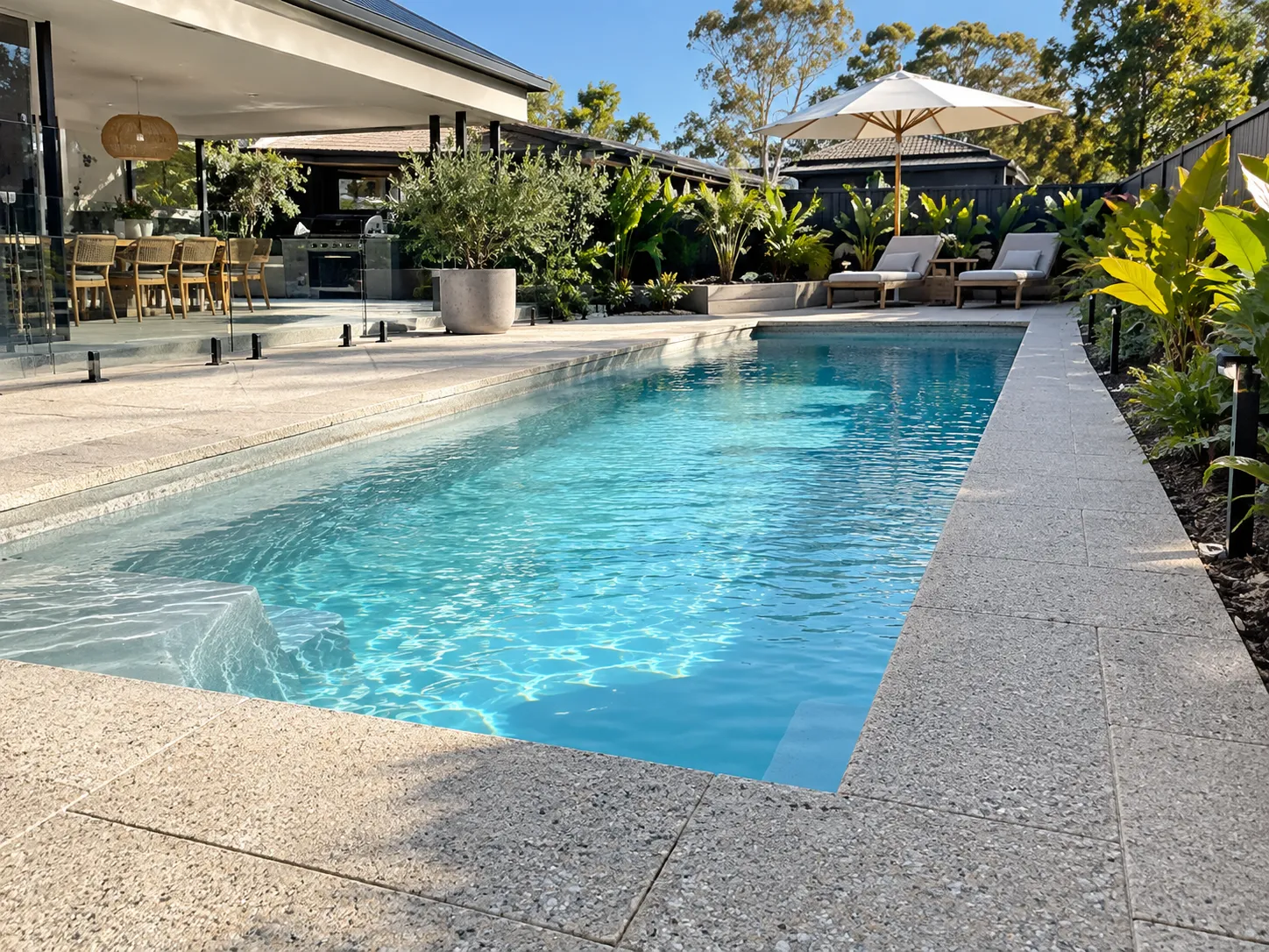 Permeable paving pool surround at a Sydney home